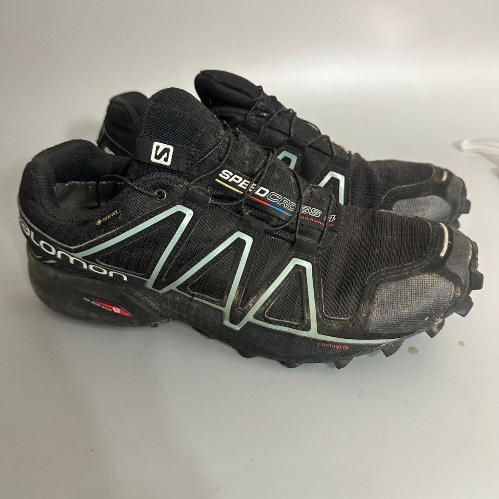 Salomon Speedcross 4 GTX Gore-Tex Black Silver Trail Running Shoes Mens 10